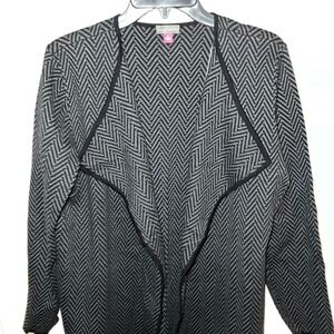 Vince Camuto Women's Black Cotton Zigzag Knit Duster Cardigan Sweater Jacket M
